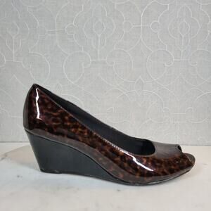 Comfort Plus by Predictions Womens Shoe 7.5 Brown Black Tortoise Peep Toe Wedge